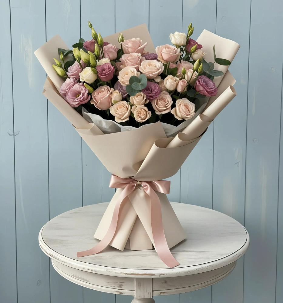 Букет цветов из: Розы и Лизиантусы в Ильинский Погост